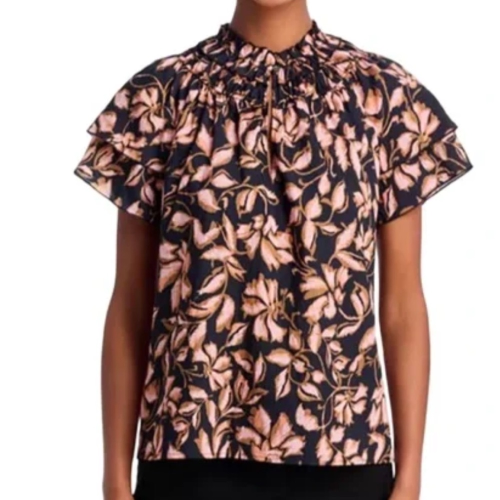 Rails Kamila Jasmine Top Bold Leaf Print Size XS Black Orange Brown